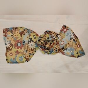 Scarf Belt - Floral 60s Polyester Brown Blue Green Handmade - 10x71"